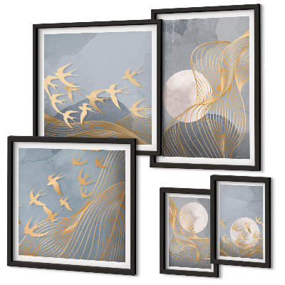 Tableau de décoration murale Vagues abstraites et oiseaux