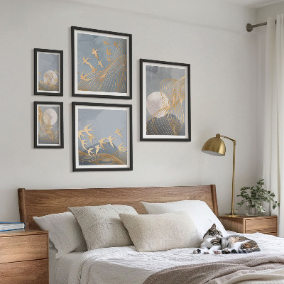 Tableau de décoration murale Vagues abstraites et oiseaux