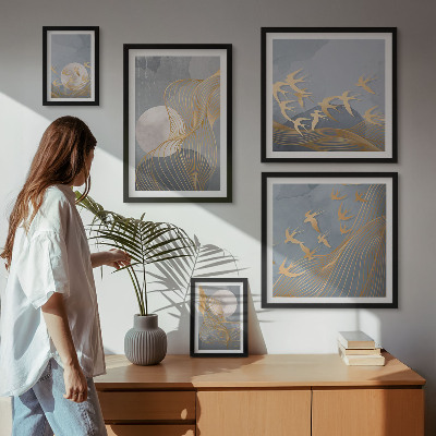 Tableau de décoration murale Vagues abstraites et oiseaux