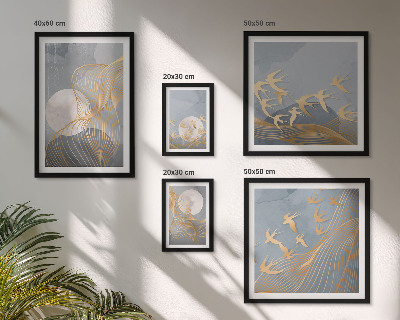 Tableau de décoration murale Vagues abstraites et oiseaux