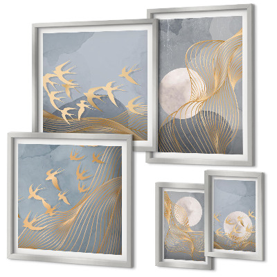 Tableau de décoration murale Vagues abstraites et oiseaux