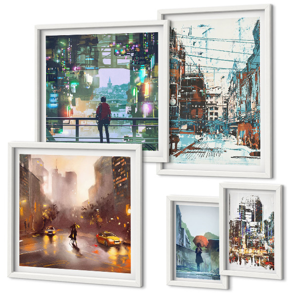 Ensemble de 5 tableaux Paysages urbains modernes
