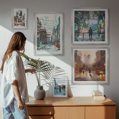 Ensemble de 5 tableaux Paysages urbains modernes