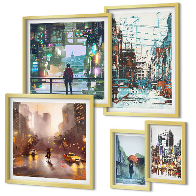 Ensemble de 5 tableaux Paysages urbains modernes