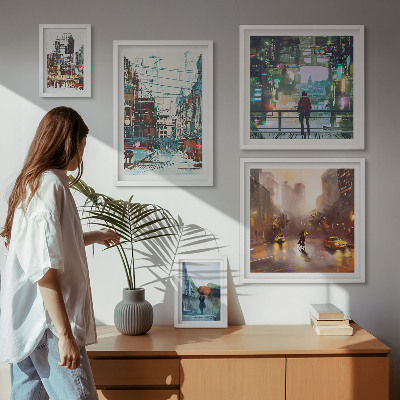 Ensemble de 5 tableaux Paysages urbains modernes