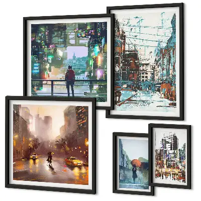 Paysages urbains modernes ensemble de 5 tableaux