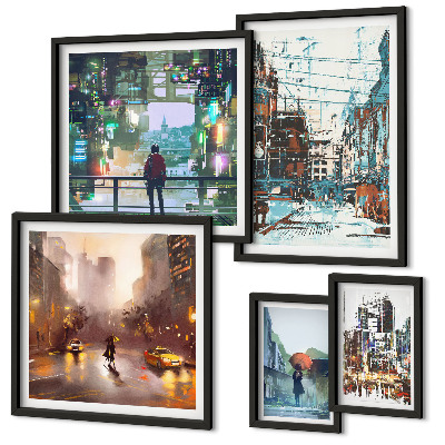 Ensemble de 5 tableaux Paysages urbains modernes