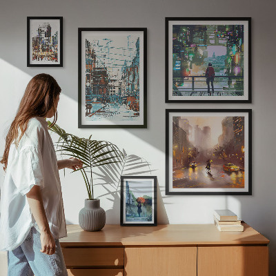 Ensemble de 5 tableaux Paysages urbains modernes
