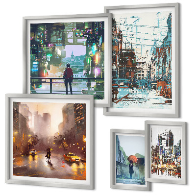 Ensemble de 5 tableaux Paysages urbains modernes