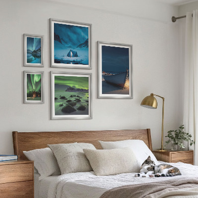Lot de tableaux encadrés Paysages d'hiver avec aurores boréales