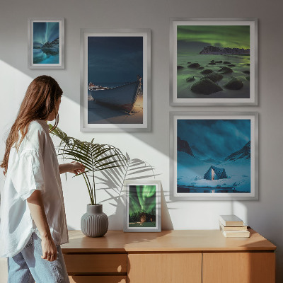 Lot de tableaux encadrés Paysages d'hiver avec aurores boréales