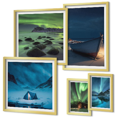 Lot de tableaux encadrés Paysages d'hiver avec aurores boréales
