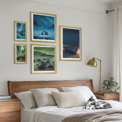Lot de tableaux encadrés Paysages d'hiver avec aurores boréales