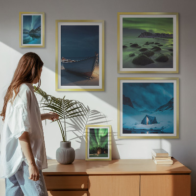 Lot de tableaux encadrés Paysages d'hiver avec aurores boréales