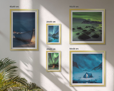 Lot de tableaux encadrés Paysages d'hiver avec aurores boréales