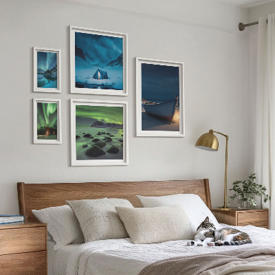 Lot de tableaux encadrés Paysages d'hiver avec aurores boréales