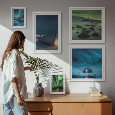Lot de tableaux encadrés Paysages d'hiver avec aurores boréales