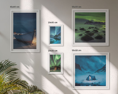 Lot de tableaux encadrés Paysages d'hiver avec aurores boréales