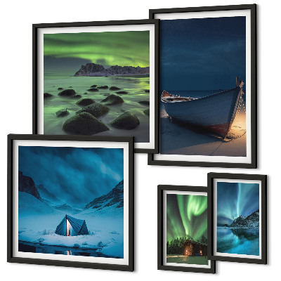 Lot de tableaux encadrés Paysages d'hiver avec aurores boréales