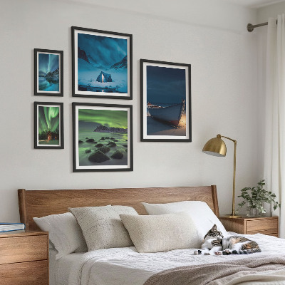 Lot de tableaux encadrés Paysages d'hiver avec aurores boréales