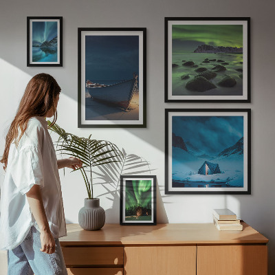 Lot de tableaux encadrés Paysages d'hiver avec aurores boréales