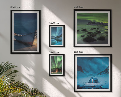Lot de tableaux encadrés Paysages d'hiver avec aurores boréales