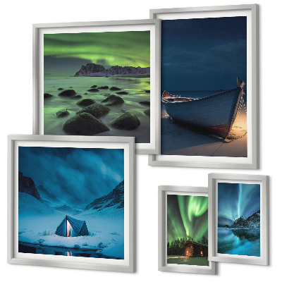 Lot de tableaux encadrés Paysages d'hiver avec aurores boréales