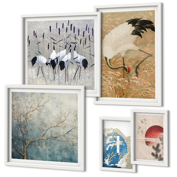 Ensemble de 5 tableaux Peintures naturalistes élégantes d'oiseaux