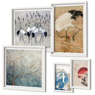 Ensemble de 5 tableaux Peintures naturalistes élégantes d'oiseaux