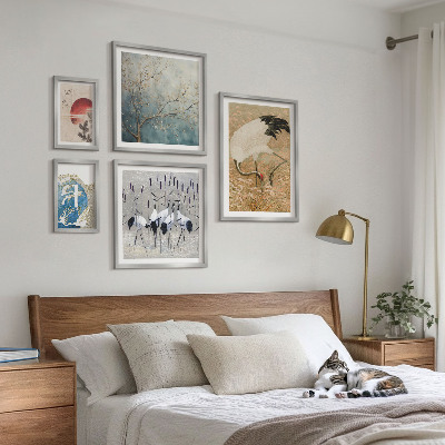 Ensemble de 5 tableaux Peintures naturalistes élégantes d'oiseaux