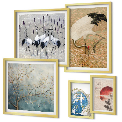 Ensemble de 5 tableaux Peintures naturalistes élégantes d'oiseaux
