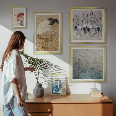 Ensemble de 5 tableaux Peintures naturalistes élégantes d'oiseaux