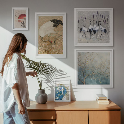 Ensemble de 5 tableaux Peintures naturalistes élégantes d'oiseaux