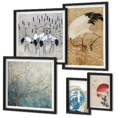 Ensemble de 5 tableaux Peintures naturalistes élégantes d'oiseaux