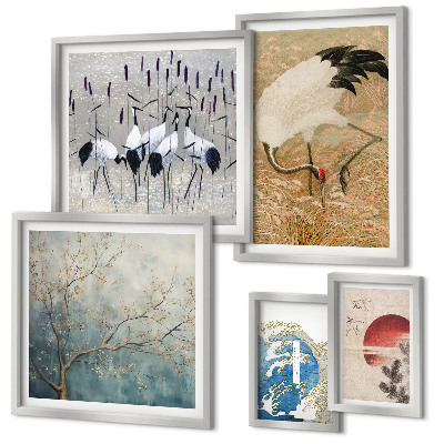 Ensemble de 5 tableaux Peintures naturalistes élégantes d'oiseaux
