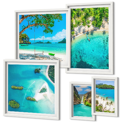 Ensemble de 5 tableaux Plages tropicales, eaux paradisiaques