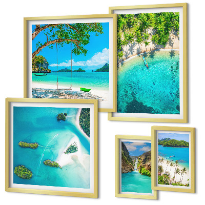 Ensemble de 5 tableaux Plages tropicales, eaux paradisiaques