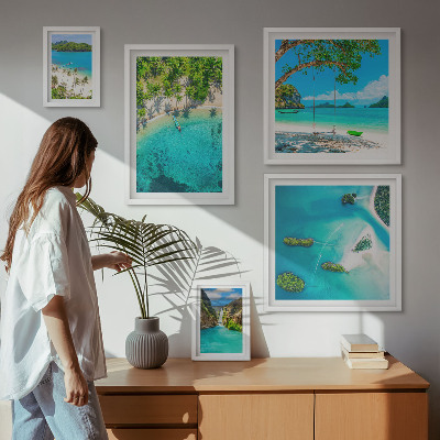 Ensemble de 5 tableaux Plages tropicales, eaux paradisiaques