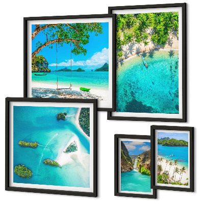 Ensemble de 5 tableaux Plages tropicales, eaux paradisiaques