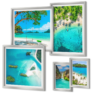 Ensemble de 5 tableaux Plages tropicales, eaux paradisiaques