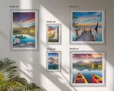 Lot de tableaux encadrés représentant des paysages de cascades et de lacs