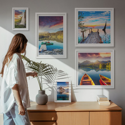 Lot de tableaux encadrés Paysages cascades lacs
