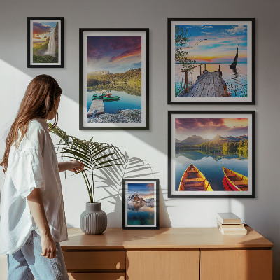 Lot de tableaux encadrés Paysages cascades lacs