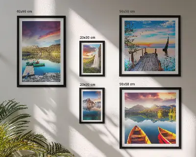 Lot de tableaux encadrés représentant des paysages de cascades et de lacs
