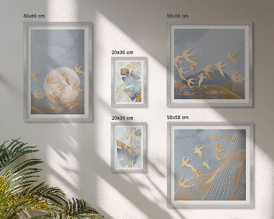 Ensemble de 5 tableaux Oiseaux élégants feuilles grises
