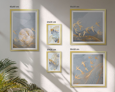 Ensemble de 5 tableaux Oiseaux élégants feuilles grises