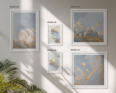 Ensemble de 5 tableaux Oiseaux élégants feuilles grises