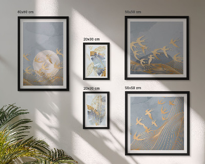 Ensemble de 5 tableaux Oiseaux élégants feuilles grises