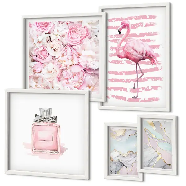 Lot de tableaux encadrés avec motifs élégants de fleurs et flamants roses