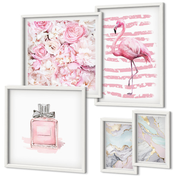 Lot de tableaux encadrés Des touches de rose élégantes ornées de fleurs flamant rose